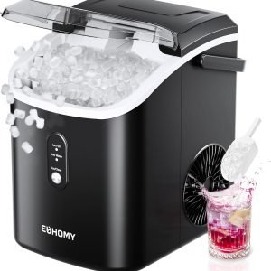 สำหรับผู้ใช้ใหม่เท่านั้น [เพียง ฿29.99-฿49.99]：เครื่องทำน้ำแข็งเกล็ด EUHOMY แบบตั้งโต๊ะพร้อมที่จับ ทำงานภายใน 6 นาที ผลิตน้ำแข็งได้ 34 ปอนด์ต่อวัน ฝาครอบถอดได้ ทำความสะอาดอัตโนมัติ พกพาสะดวก มาพร้อมตะกร้าและที่ตักน้ำแข็ง เหมาะสำหรับใช้ในบ้าน/งานปาร์ตี้/รถบ้าน/แคมป์ปิ้ง